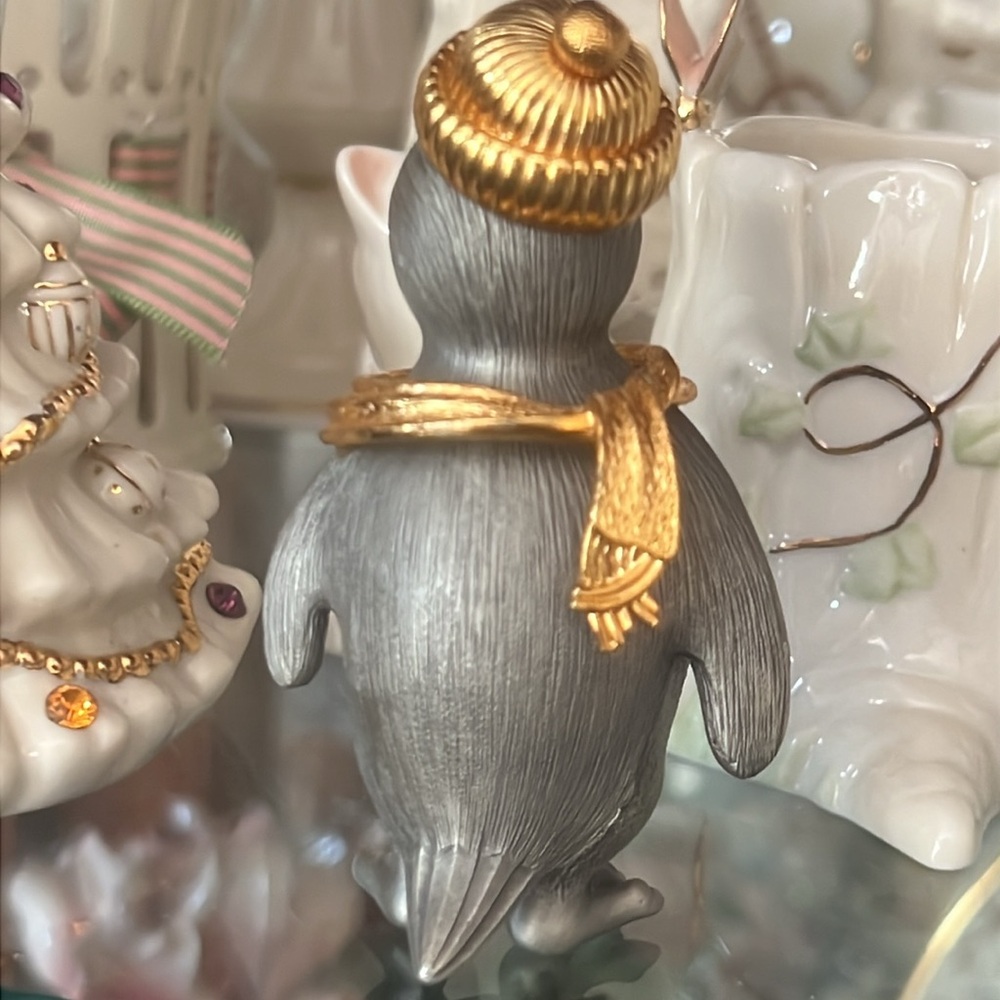 Swarovski Crystal Gold Trimlite Strass Suite Medium 3“ Pewter Penguin Figurine - Picture 5 of 9